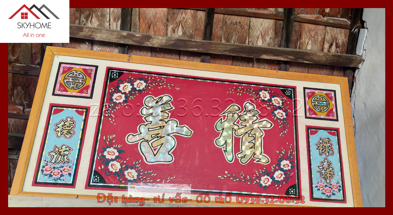 Hoành phi gỗ phòng thờ chữ Tích thiện